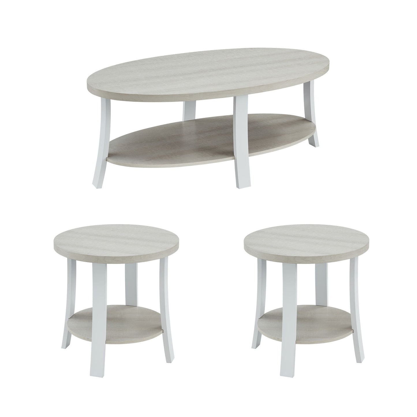 Anze Contemporary Oval Wood Shelf 3-Piece Coffee Table Set image 4