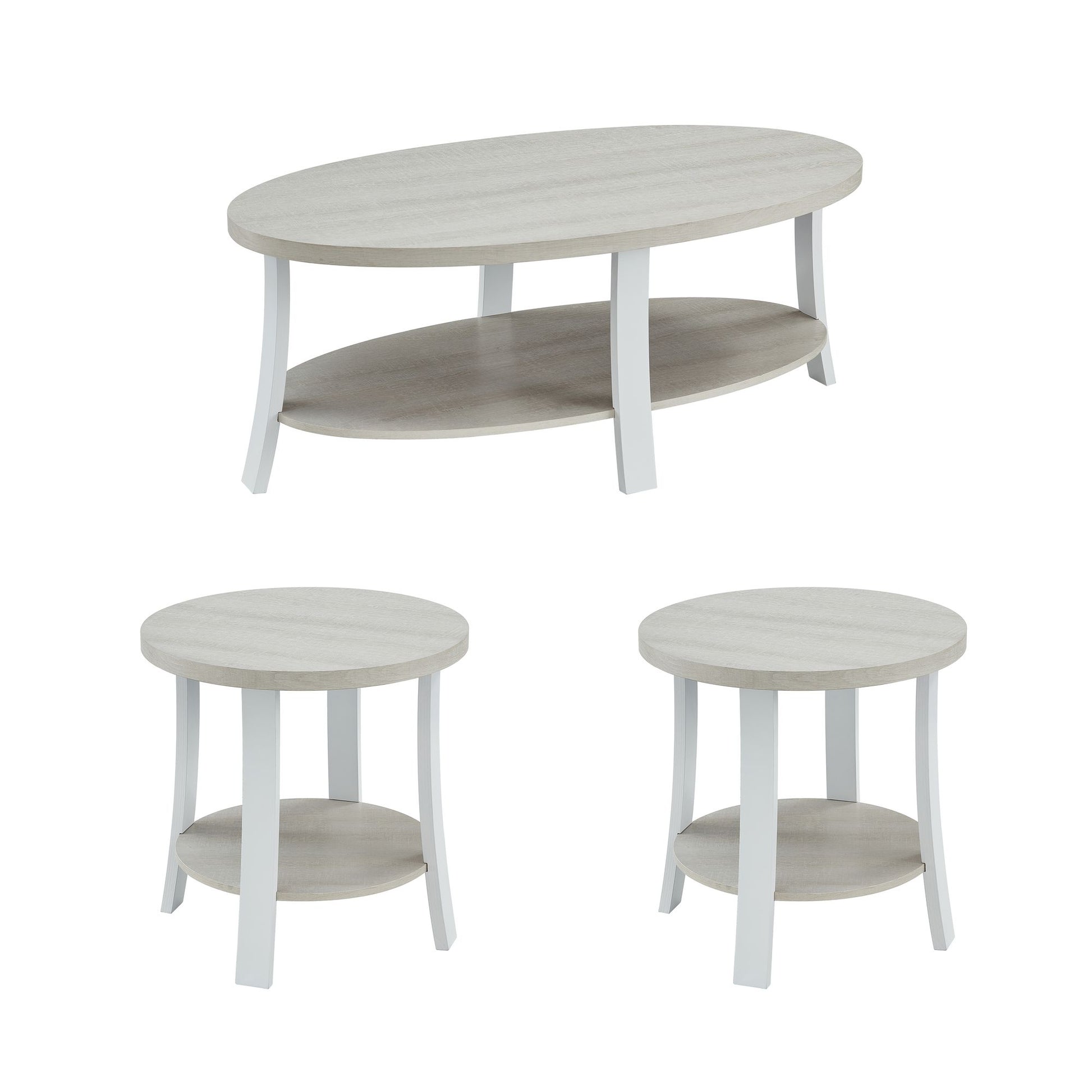 Anze Contemporary Oval Wood Shelf 3-Piece Coffee Table Set image 4