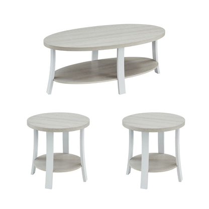 Anze Contemporary Oval Wood Shelf 3-Piece Coffee Table Set image 4