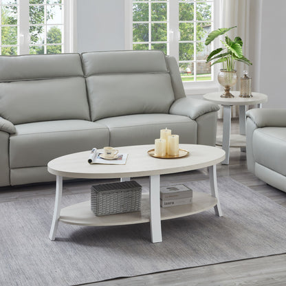 Anze Contemporary Oval Wood Shelf 3-Piece Coffee Table Set image 3