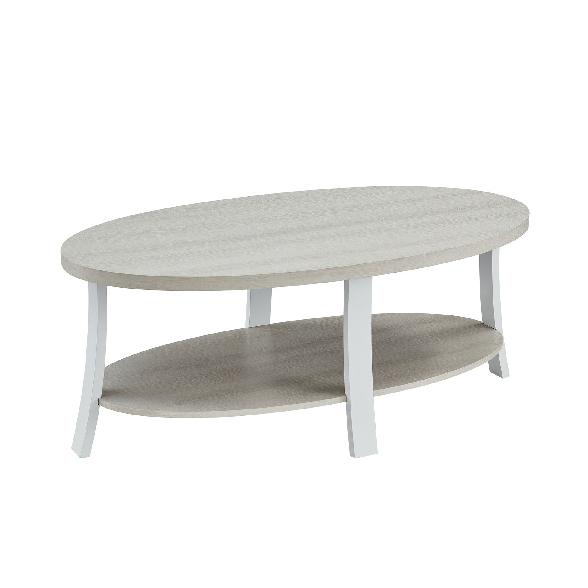 Anze Contemporary Oval Wood Shelf 3-Piece Coffee Table Set image 8