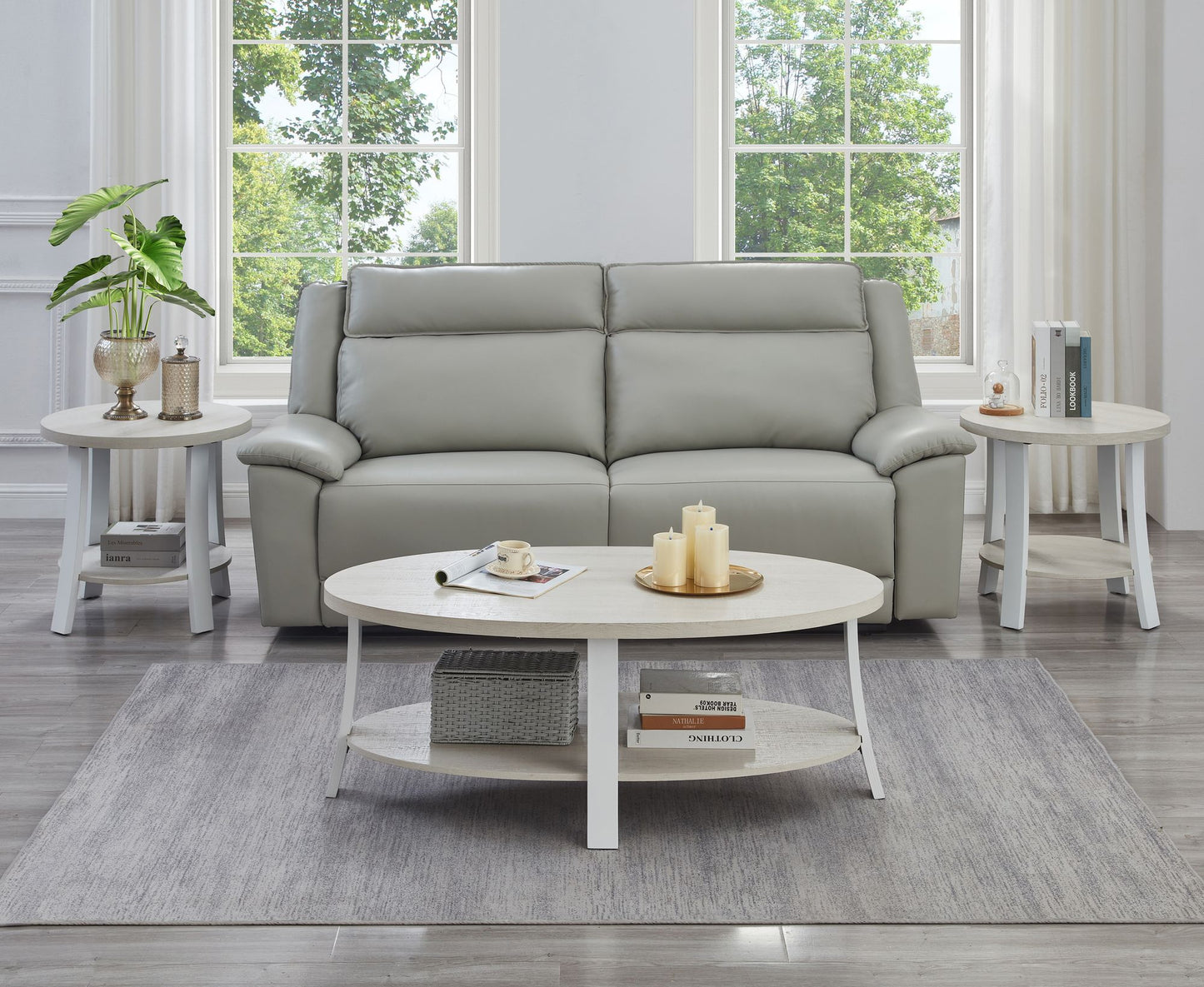 Anze Contemporary Oval Wood Shelf 3-Piece Coffee Table Set image 2