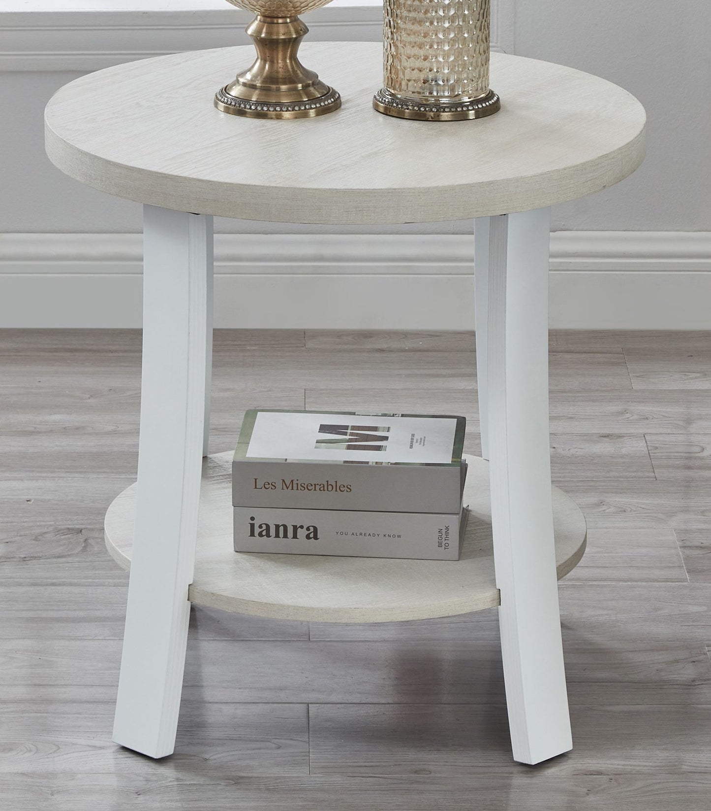 Anze Contemporary Round Wood Shelf End Table in White Finish image 5