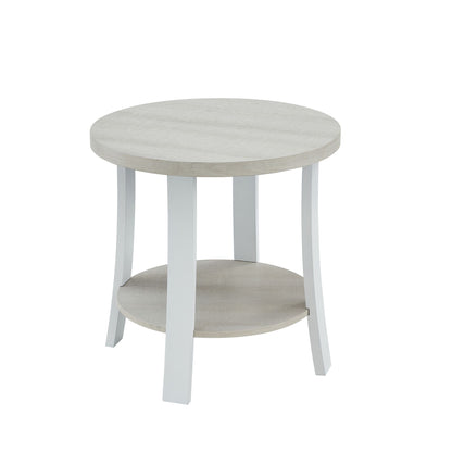 Anze Contemporary Round Wood Shelf End Table in White Finish image 3