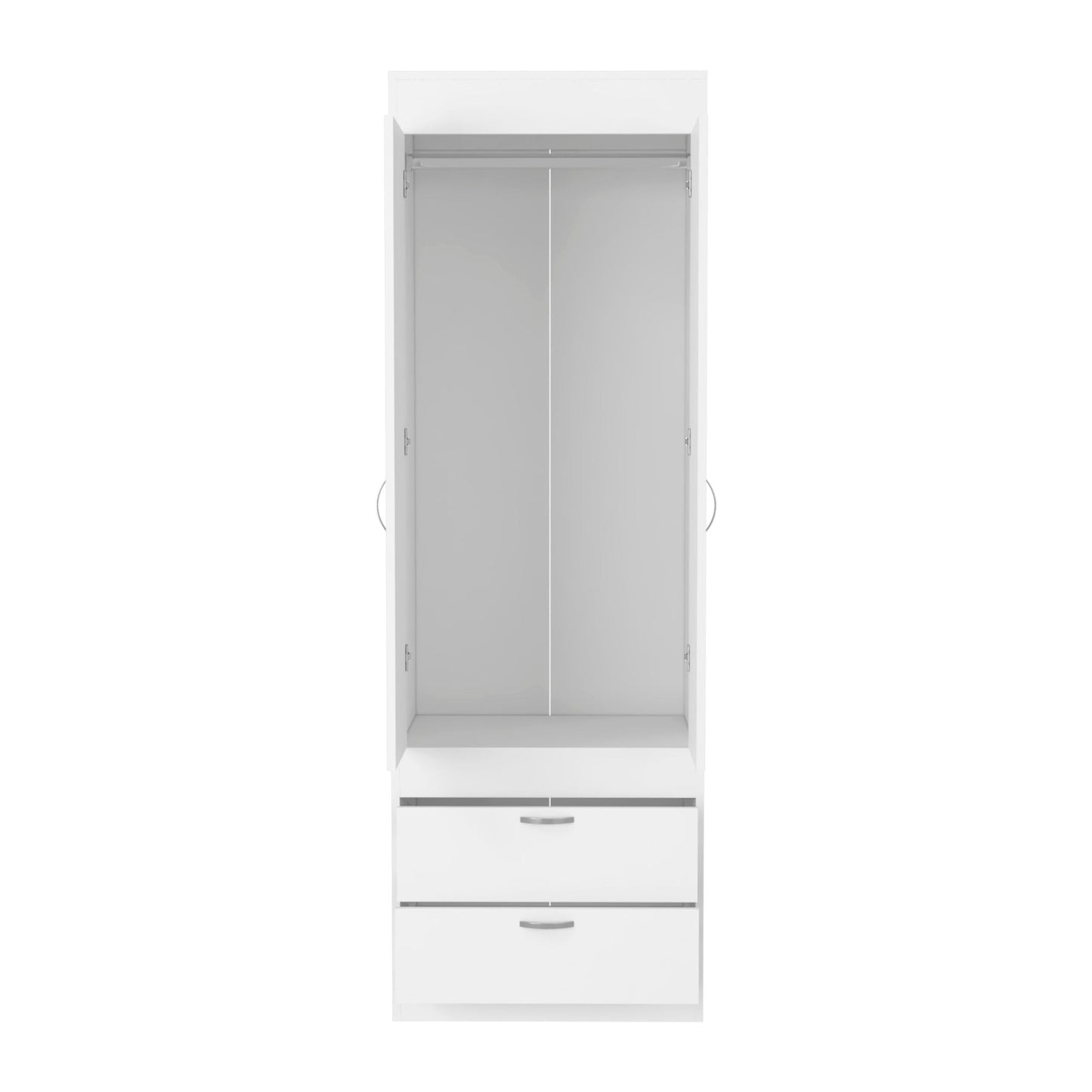 Armoire 70H", Double Door Cabinet, Two Drawers, Metal Handles, Rod, White image 4