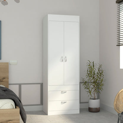 Armoire 70H", Double Door Cabinet, Two Drawers, Metal Handles, Rod, White image 1