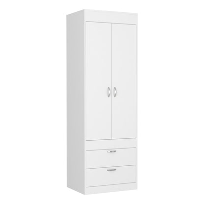 Armoire 70H", Double Door Cabinet, Two Drawers, Metal Handles, Rod, White image 6