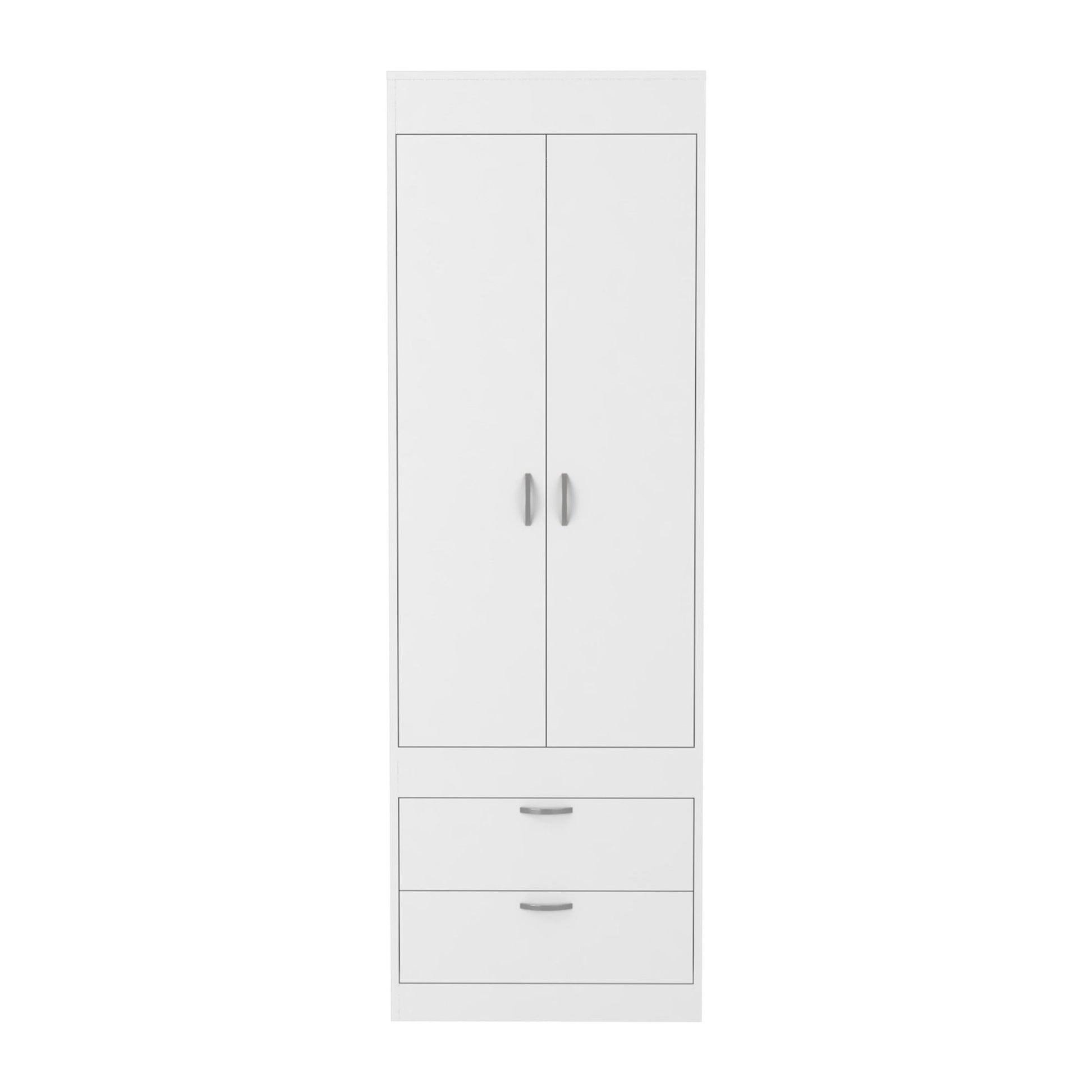 Armoire 70H", Double Door Cabinet, Two Drawers, Metal Handles, Rod, White image 3