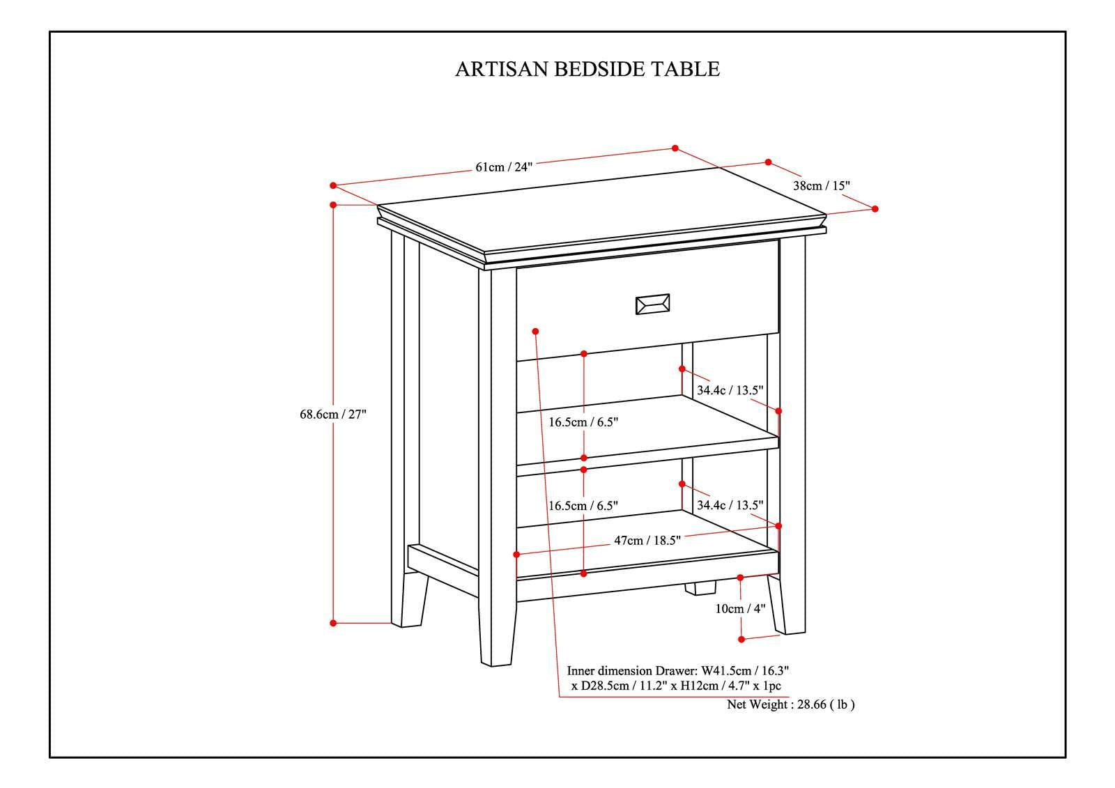 Artisan 24 inch Wide Solid Wood Bedside Table in Distressed Grey image 8