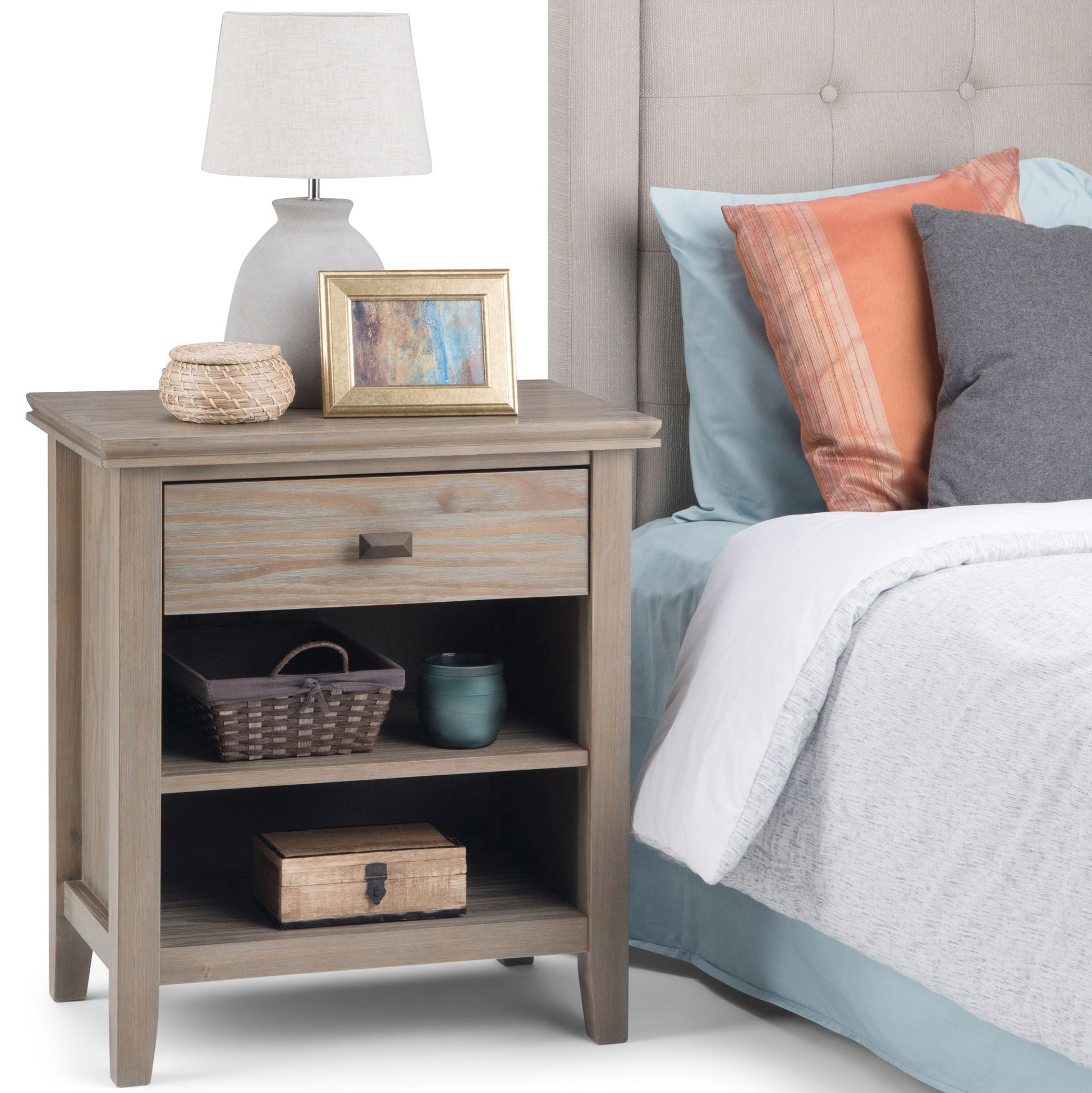 Artisan 24 inch Wide Solid Wood Bedside Table in Distressed Grey image 9