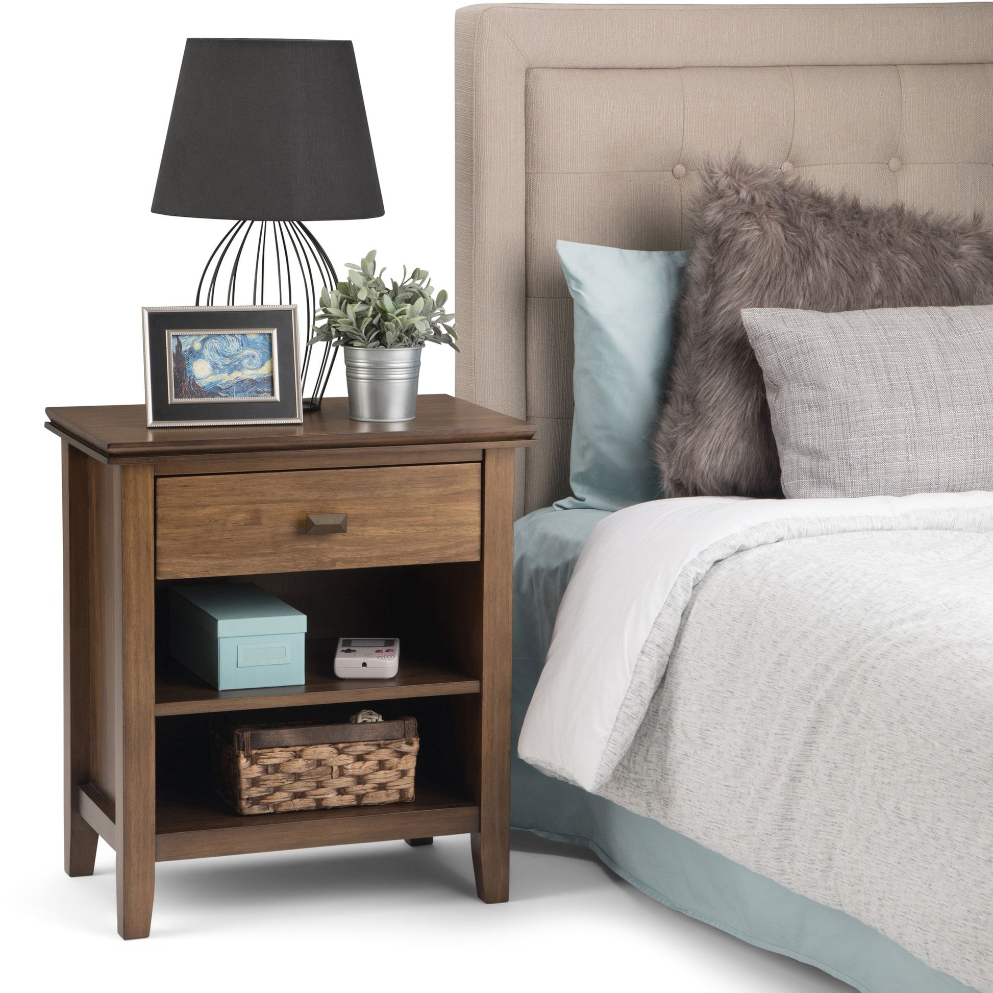 Artisan 24 inch Wide Solid Wood Bedside Table in Rustic Natural Aged Brown image 10