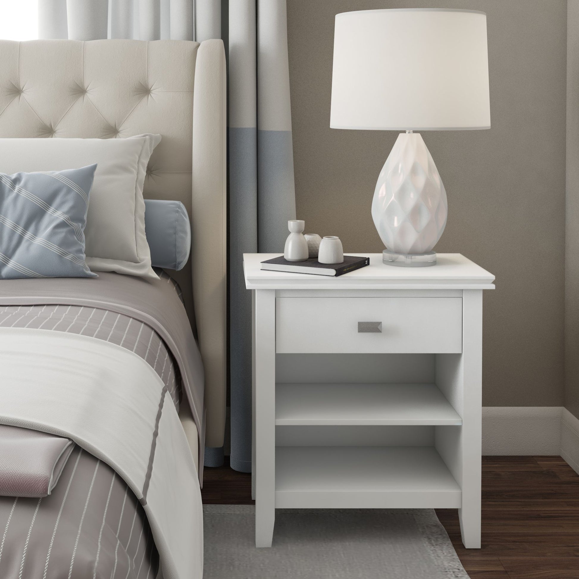 Artisan 24 inch Wide Solid Wood Bedside Table in White image 7