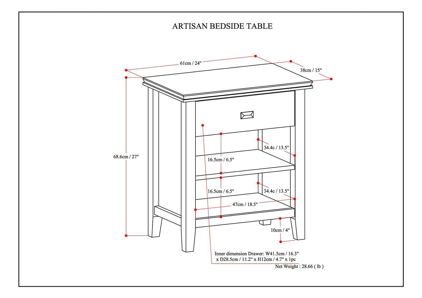 Artisan 24 inch Wide Solid Wood Bedside Table in White image 6