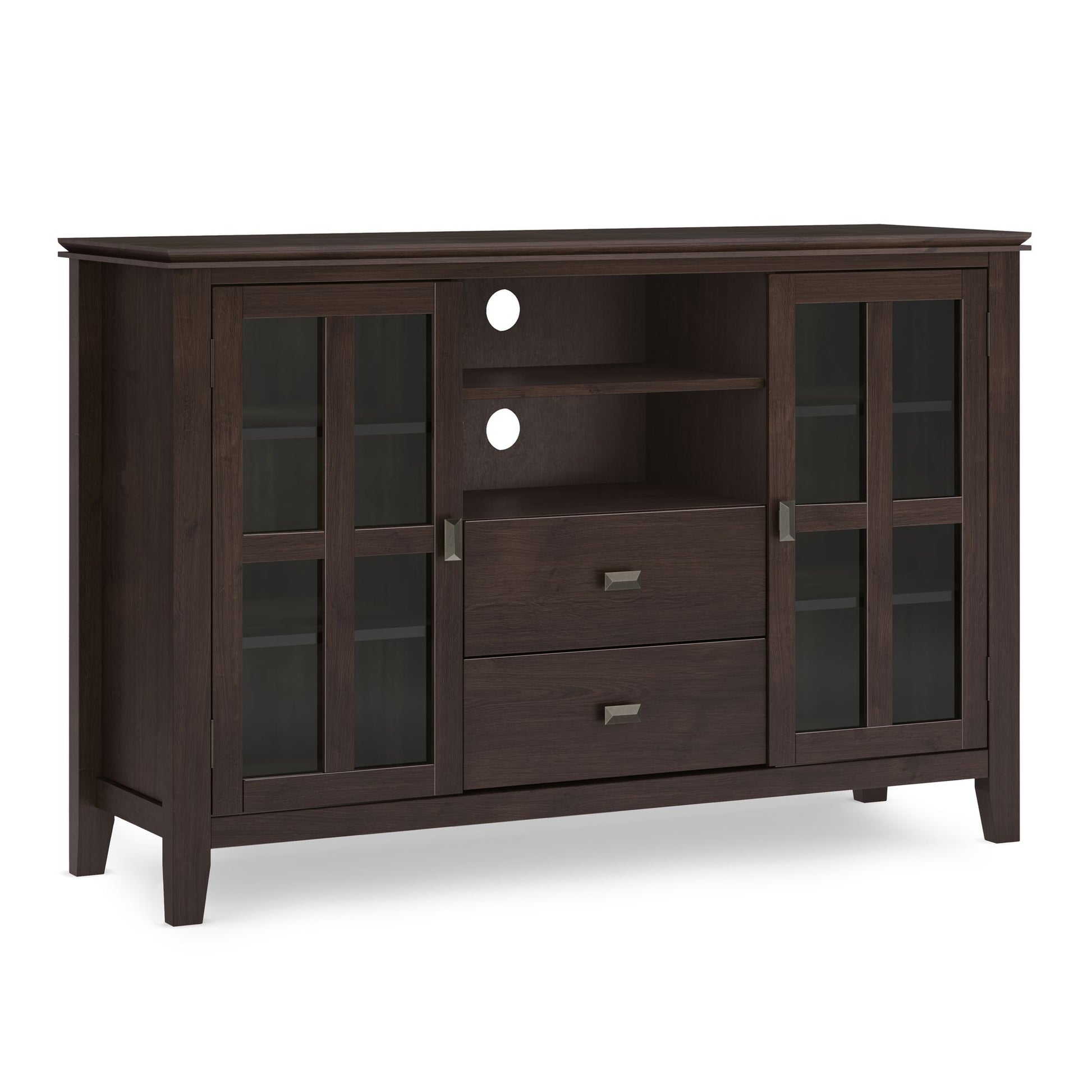 Artisan 53 inch Wide Solid Wood Tall TV Stand in Dark Chestnut Brown For TVs up to 60 inches image 1