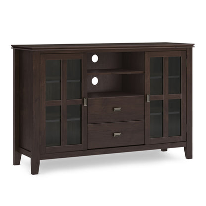 Artisan 53 inch Wide Solid Wood Tall TV Stand in Dark Chestnut Brown For TVs up to 60 inches image 1