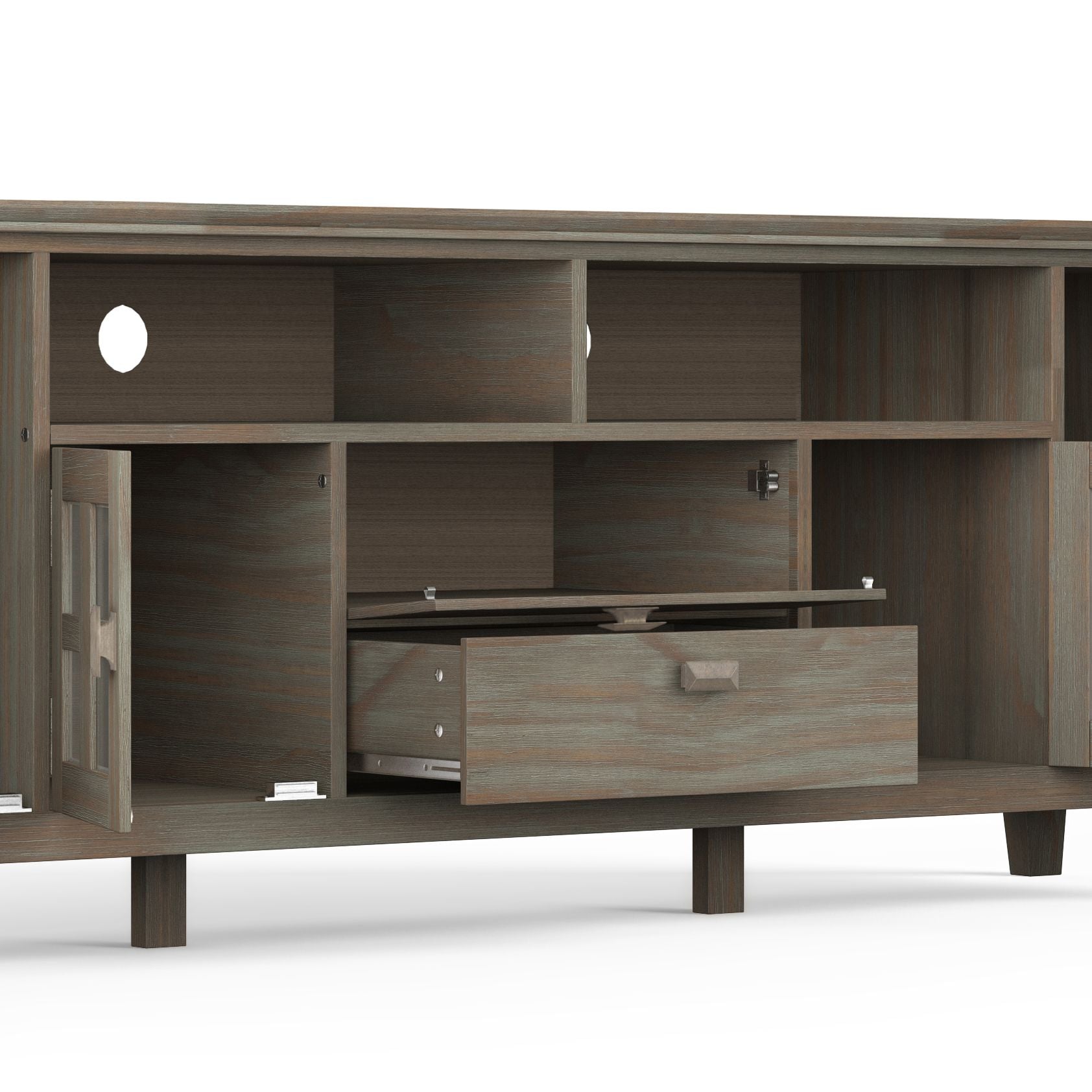 Artisan 72 inch Wide Solid Wood TV Stand in Distressed Grey For TVs up to 80 inches image 3