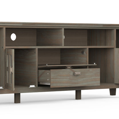 Artisan 72 inch Wide Solid Wood TV Stand in Distressed Grey For TVs up to 80 inches image 3