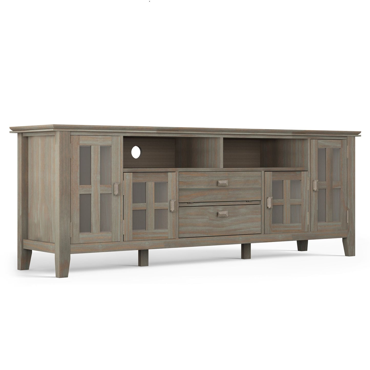 Artisan 72 inch Wide Solid Wood TV Stand in Distressed Grey For TVs up to 80 inches image 1