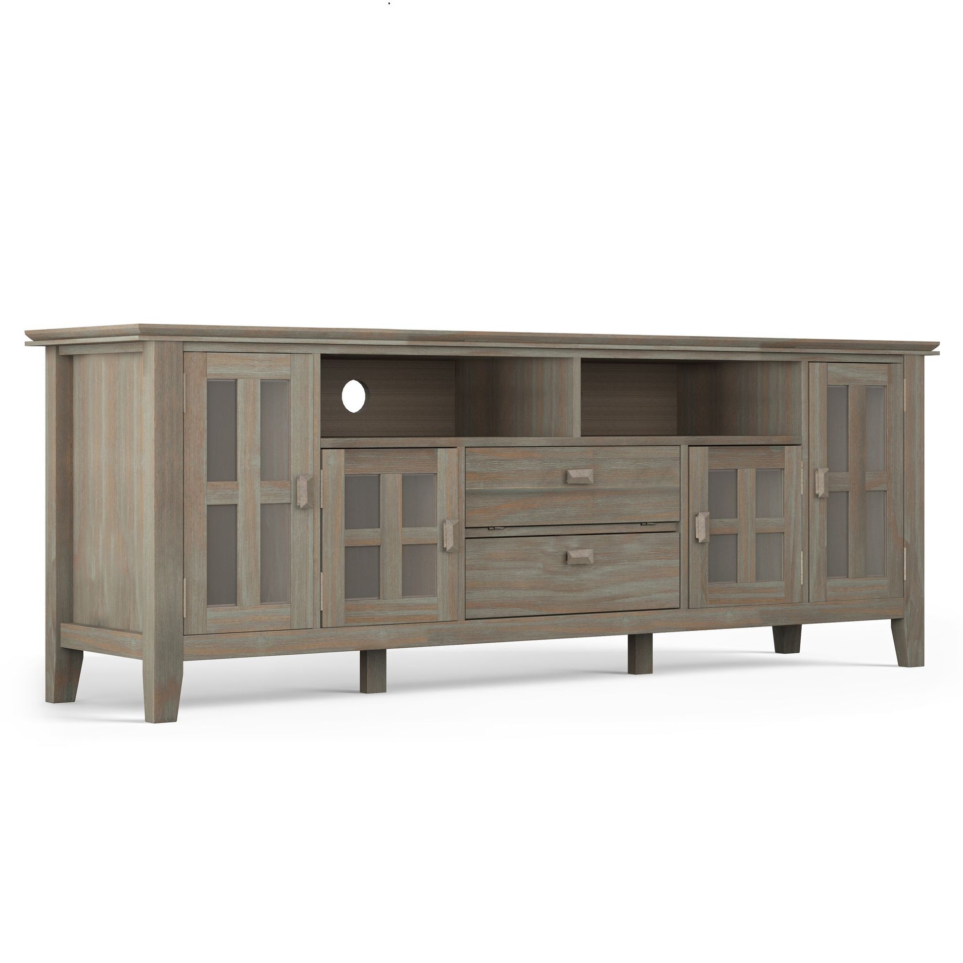 Artisan 72 inch Wide Solid Wood TV Stand in Distressed Grey For TVs up to 80 inches image 1