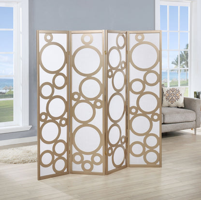 Arvada 4-Panel Wood Room Divider with Circle Pattern, Gold image 1