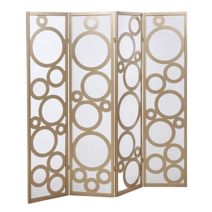 Arvada 4-Panel Wood Room Divider with Circle Pattern, Gold image 4