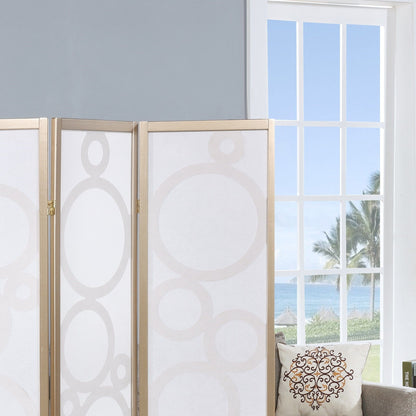 Arvada 4-Panel Wood Room Divider with Circle Pattern, Gold image 5