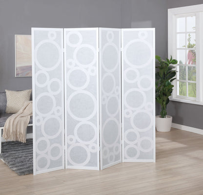 Arvada 4-Panel Wood Room Divider with Circle Pattern, White image 2