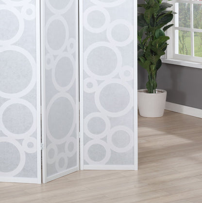 Arvada 4-Panel Wood Room Divider with Circle Pattern, White image 5