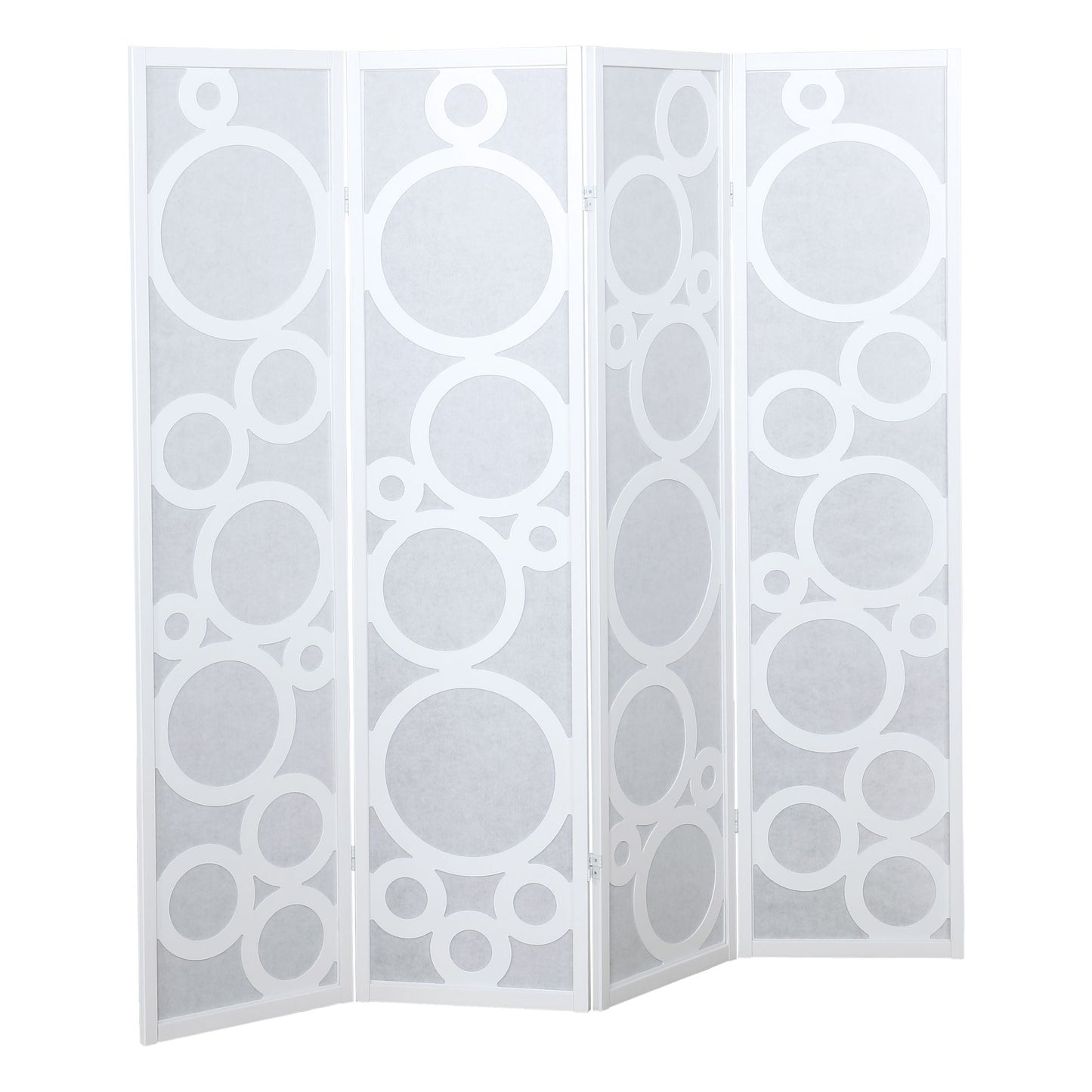 Arvada 4-Panel Wood Room Divider with Circle Pattern, White image 4