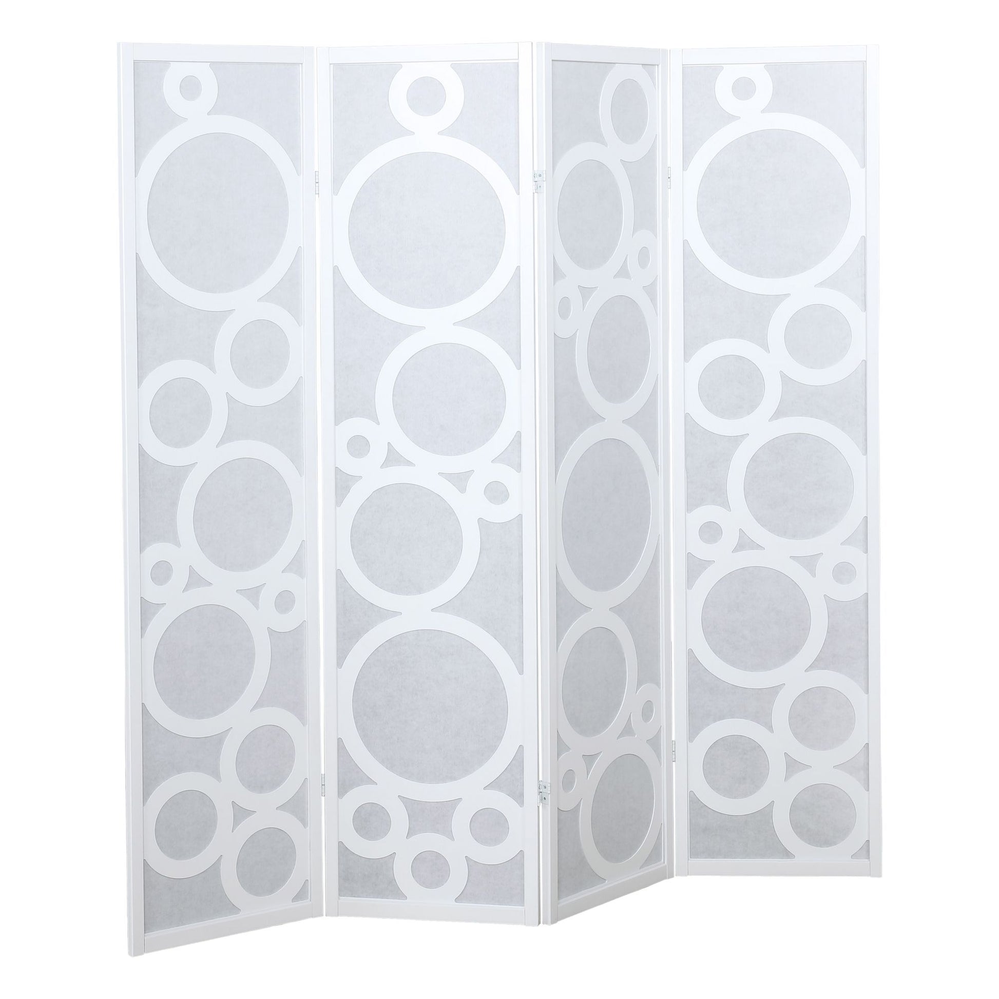 Arvada 4-Panel Wood Room Divider with Circle Pattern, White image 4