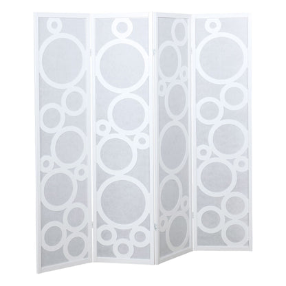 Arvada 4-Panel Wood Room Divider with Circle Pattern, White image 4