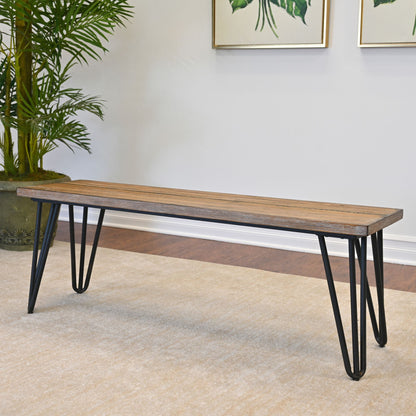 Aryven Industrial Wood Dining Bench, Rustic Dark Pine Finish image 7