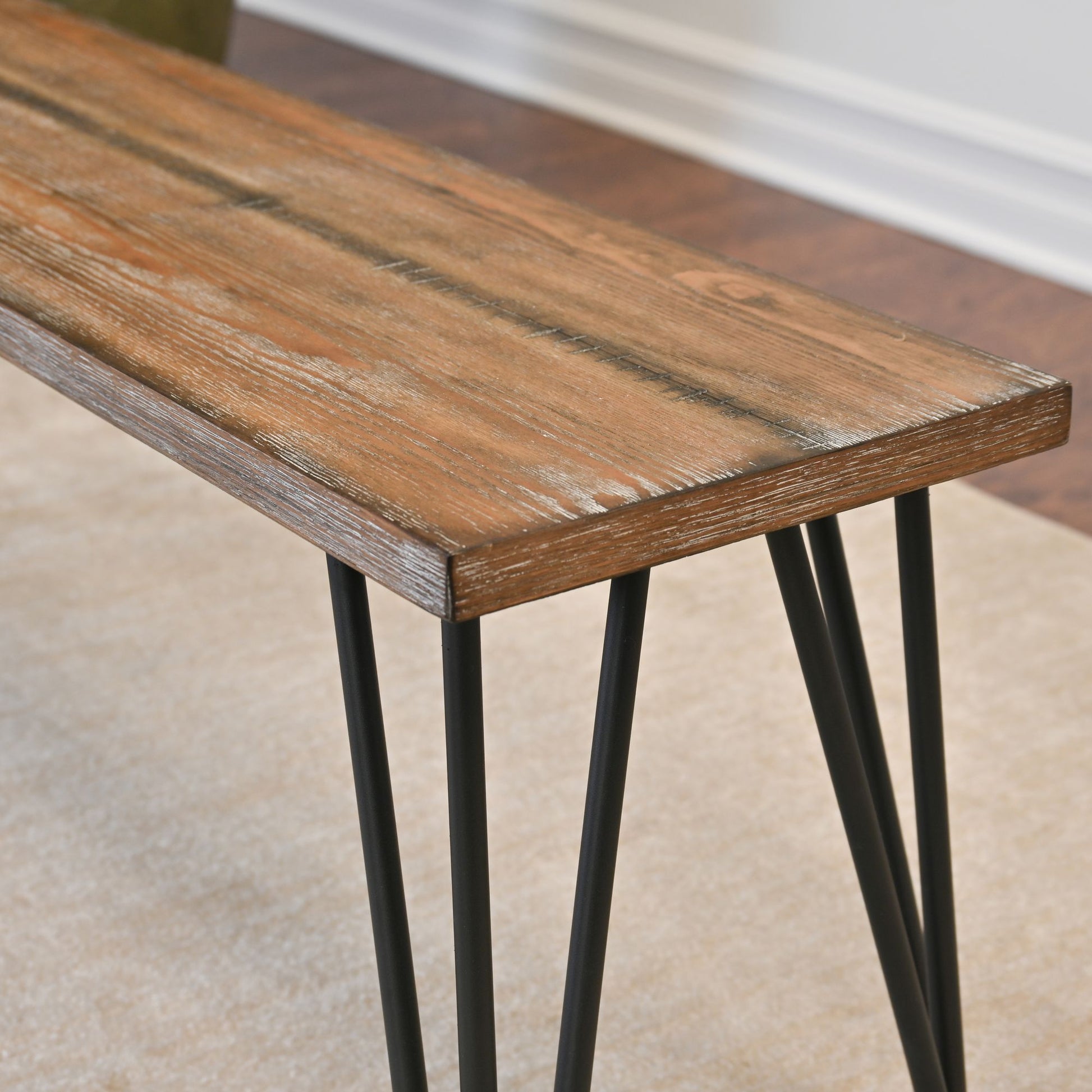 Aryven Industrial Wood Dining Bench, Rustic Dark Pine Finish image 8