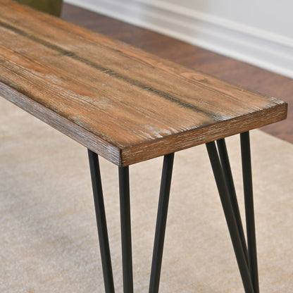 Aryven Industrial Wood Dining Bench, Rustic Dark Pine Finish image 8