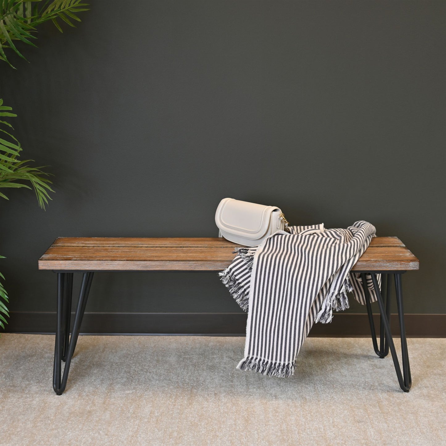 Aryven Industrial Wood Dining Bench, Rustic Dark Pine Finish image 1