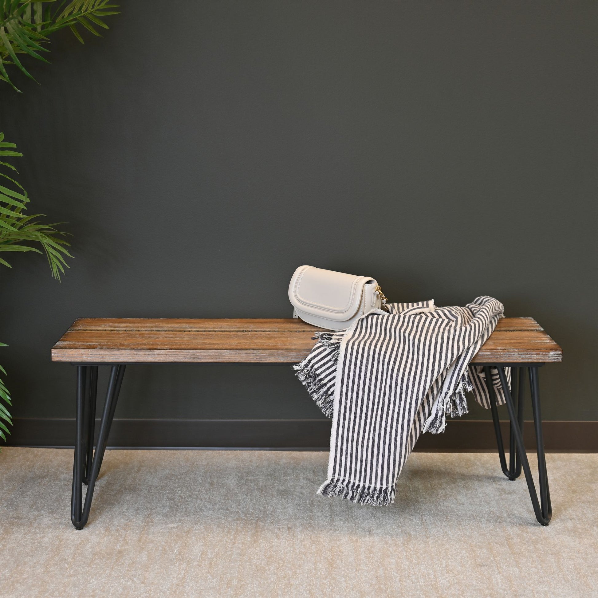 Aryven Industrial Wood Dining Bench, Rustic Dark Pine Finish image 1