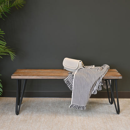 Aryven Industrial Wood Dining Bench, Rustic Dark Pine Finish image 1