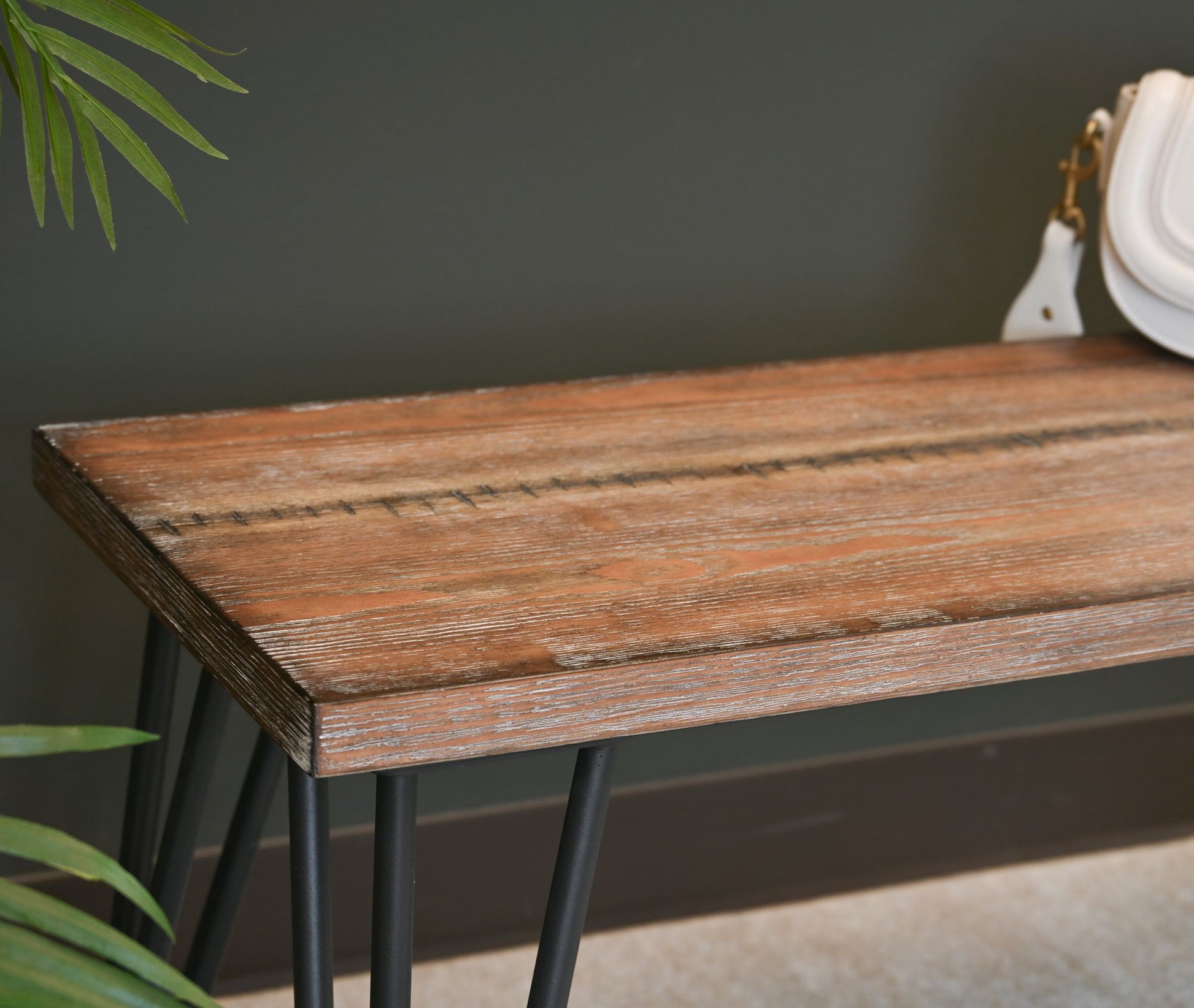 Aryven Industrial Wood Dining Bench, Rustic Dark Pine Finish image 6