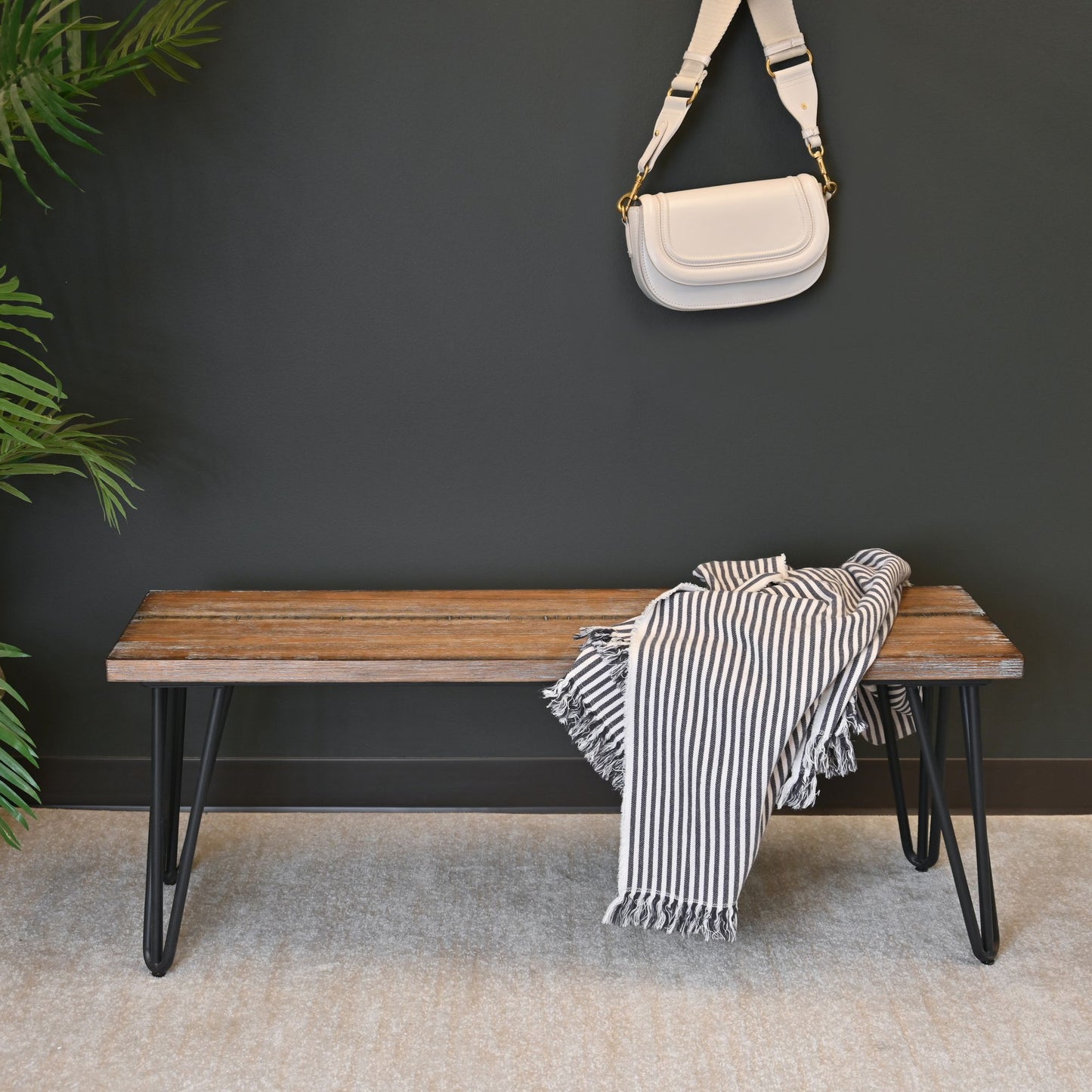Aryven Industrial Wood Dining Bench, Rustic Dark Pine Finish image 3