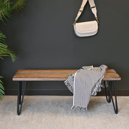 Aryven Industrial Wood Dining Bench, Rustic Dark Pine Finish image 3
