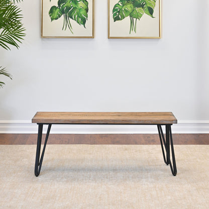 Aryven Industrial Wood Dining Bench, Rustic Dark Pine Finish image 4
