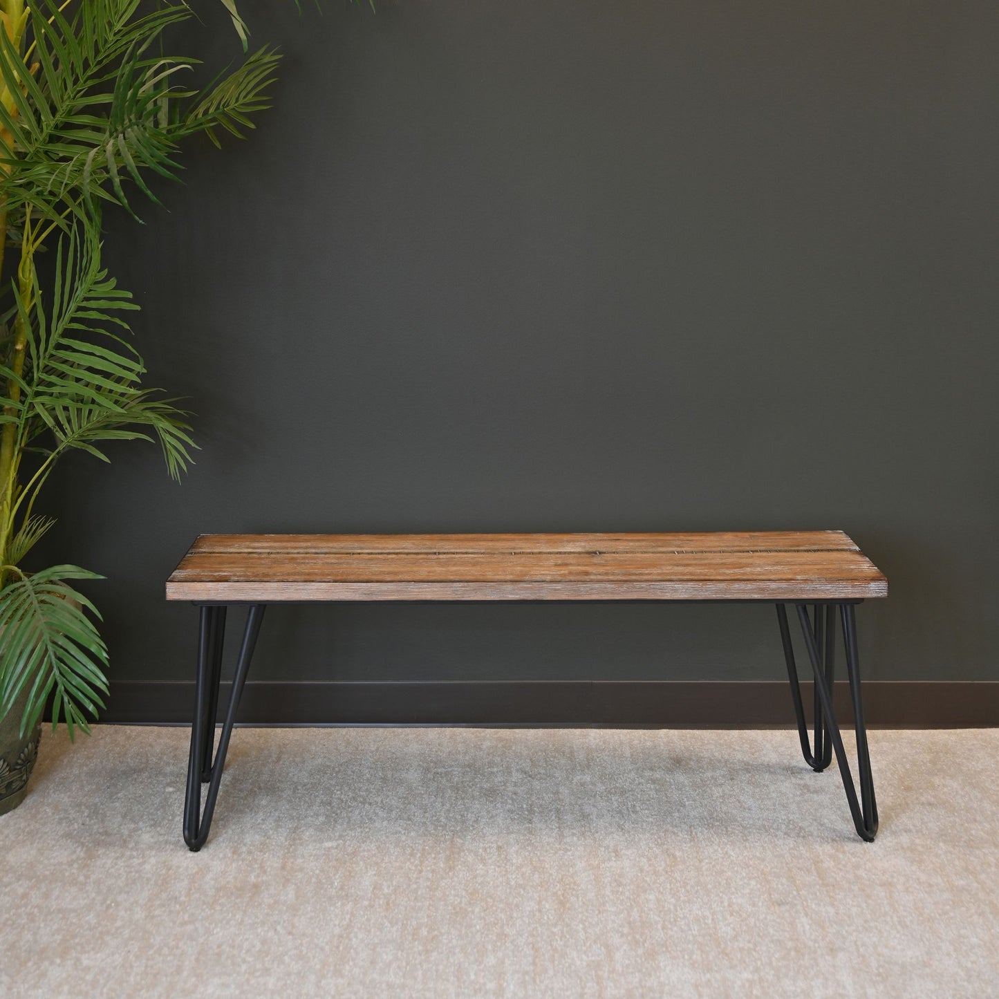 Aryven Industrial Wood Dining Bench, Rustic Dark Pine Finish image 2