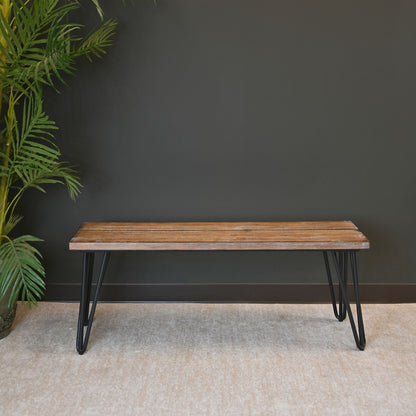 Aryven Industrial Wood Dining Bench, Rustic Dark Pine Finish image 2