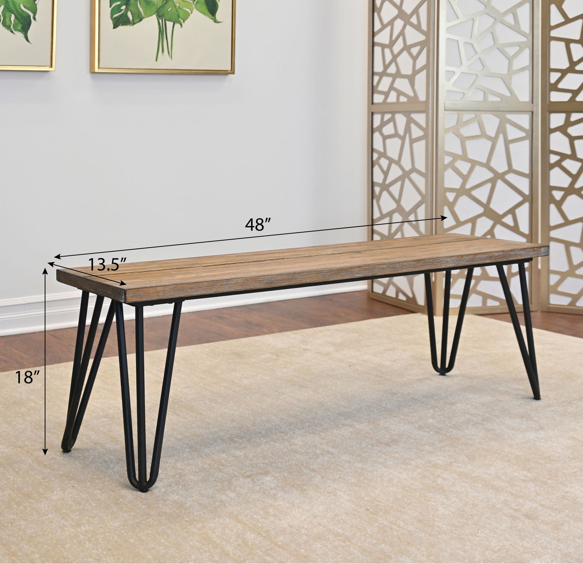 Aryven Industrial Wood Dining Bench, Rustic Dark Pine Finish image 5