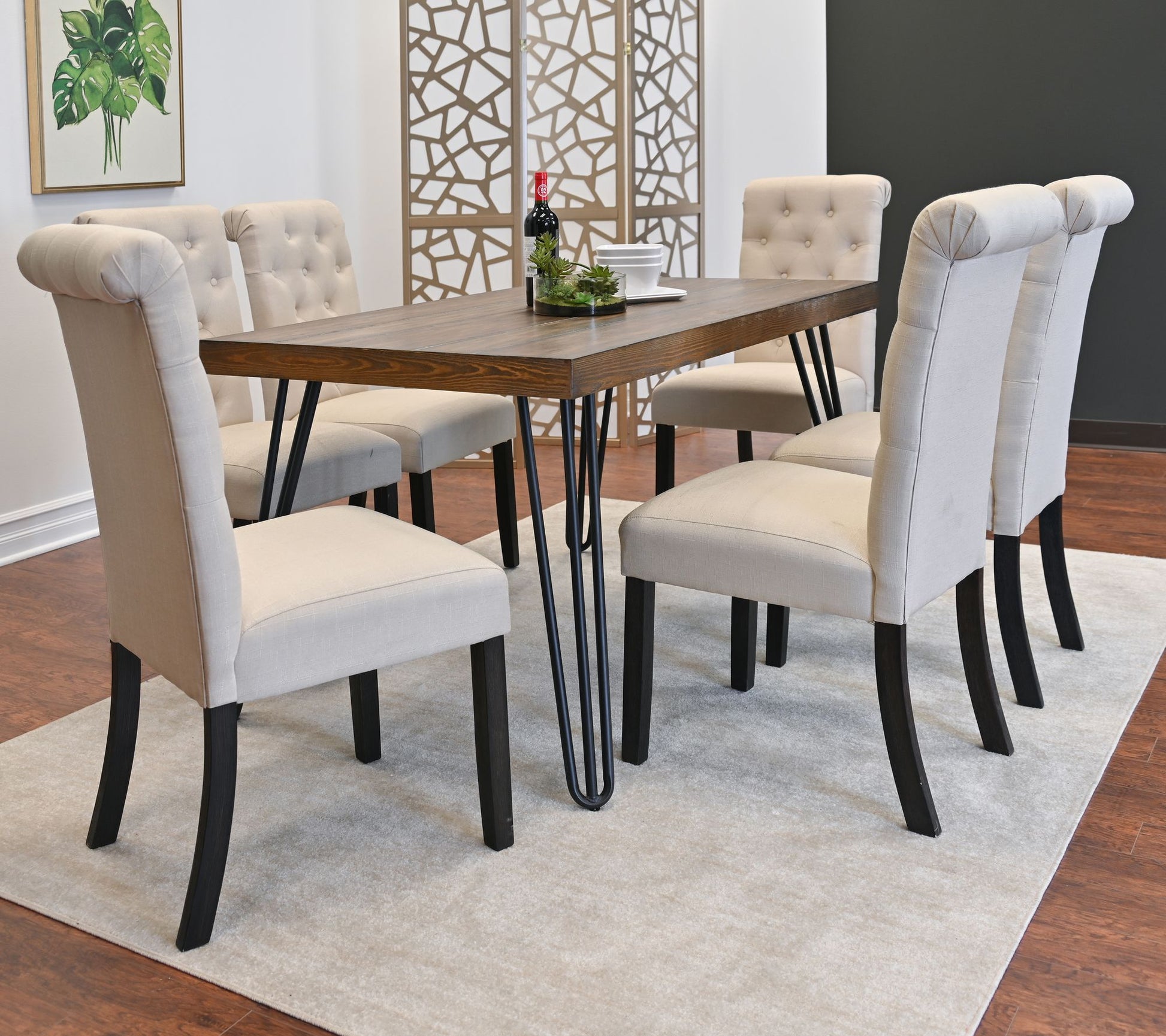 Ashford 7-Piece Dining Set, Hairpin Dining Table with 6 Chairs, 4 Color Options image 4