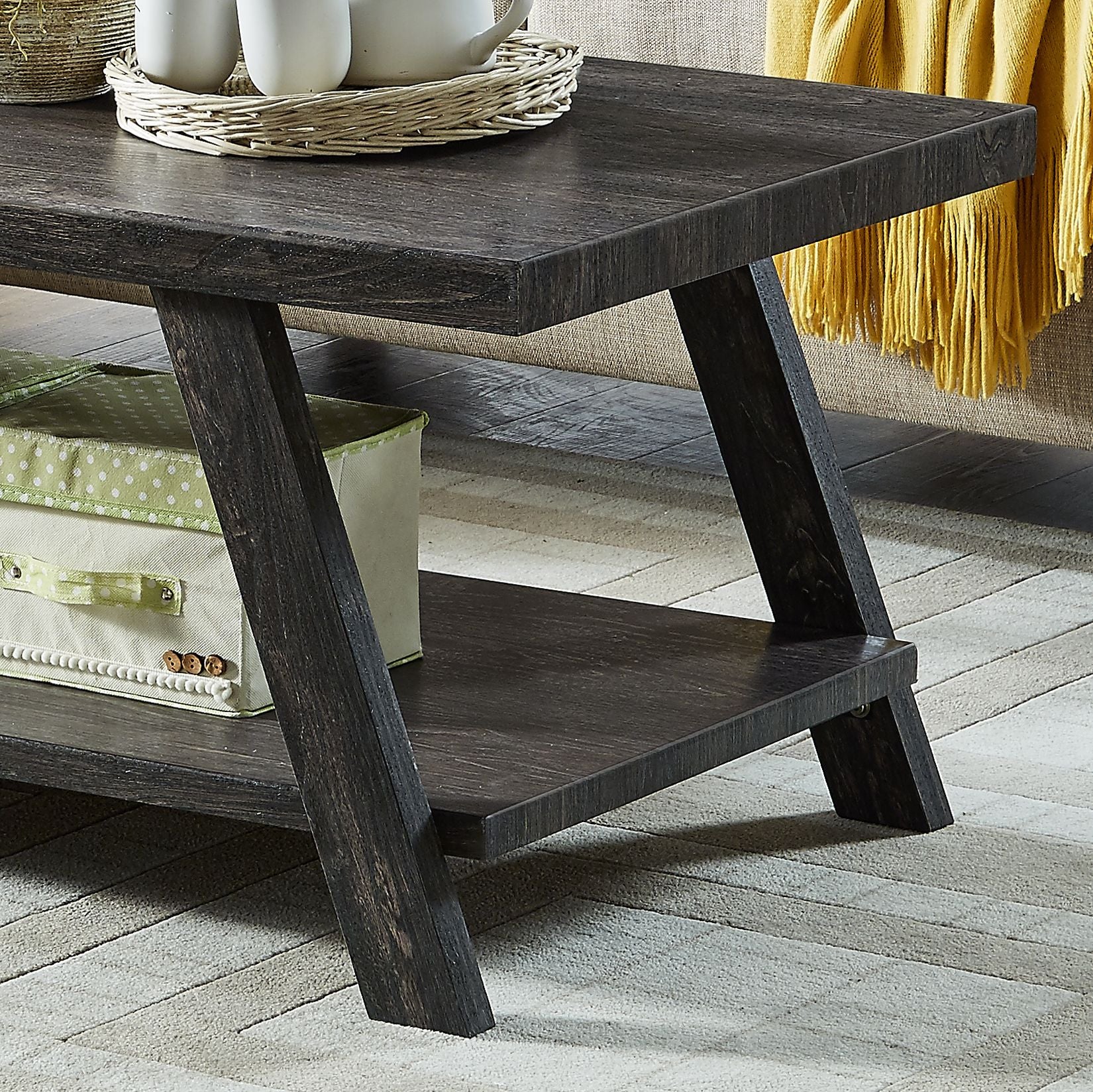 Athens Contemporary Replicated Wood Shelf Coffee Set Table in Charcoal Finish image 7