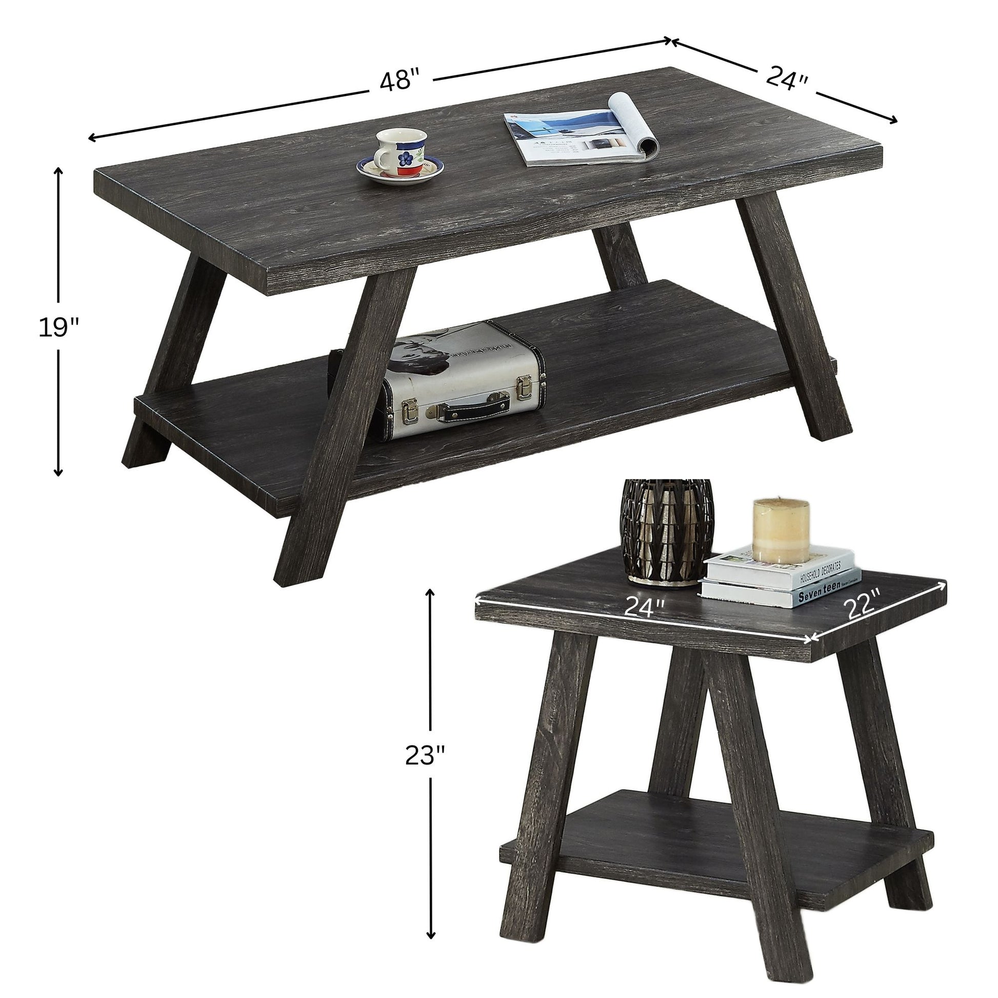 Athens Contemporary Replicated Wood Shelf Coffee Set Table in Charcoal Finish image 10