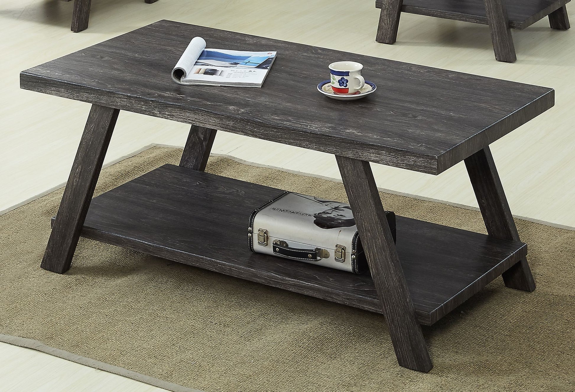 Athens Contemporary Replicated Wood Shelf Coffee Set Table in Charcoal Finish image 6