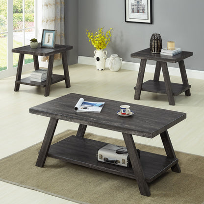 Athens Contemporary Replicated Wood Shelf Coffee Set Table in Charcoal Finish image 1