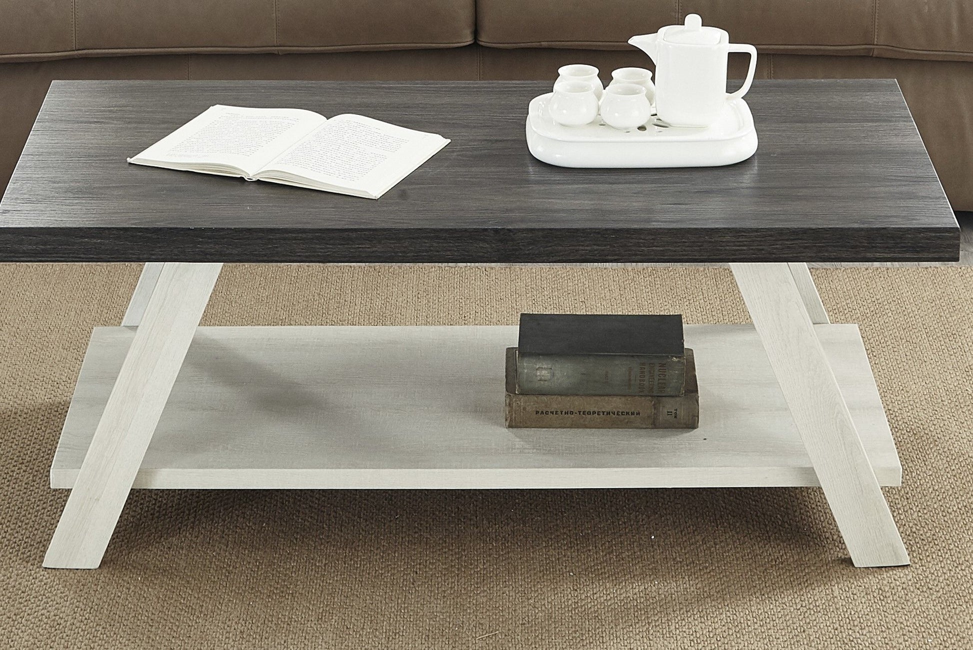 Athens Contemporary Two-Tone Wood Shelf Coffee Table in Weathered Charcoal and Beige image 5